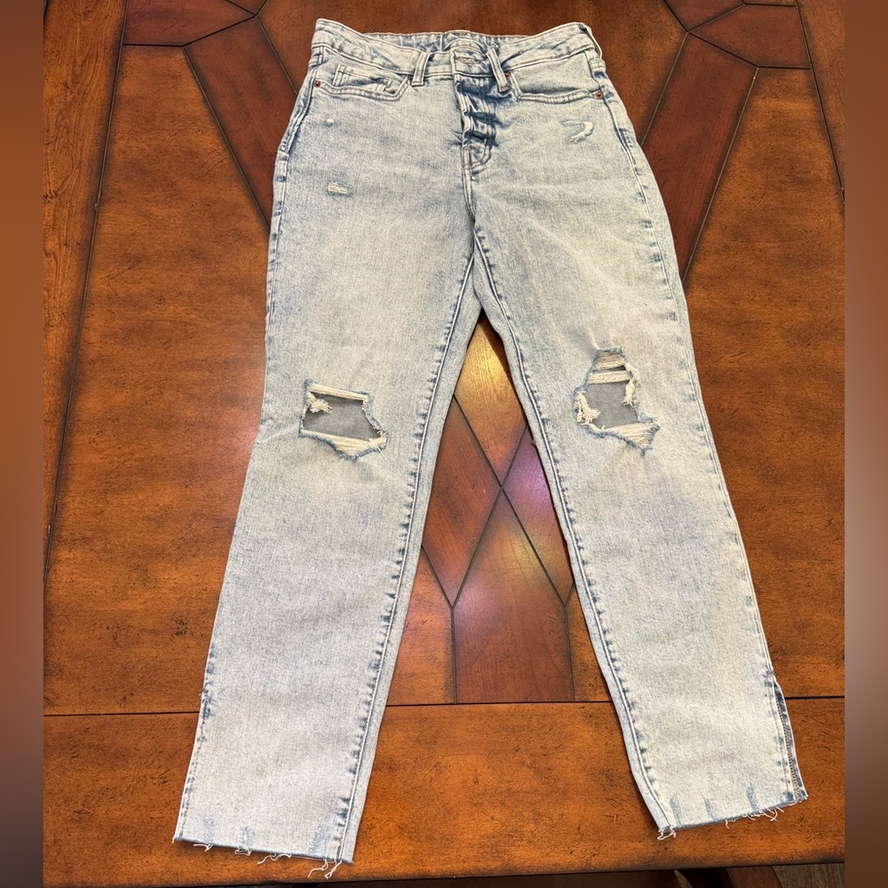 Old Navy Size 6 High Rise O.G. Straight Distressed Blue Jeans Button Fly